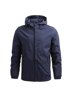 Men Grey Hooded Zipper Jacket Solid Color