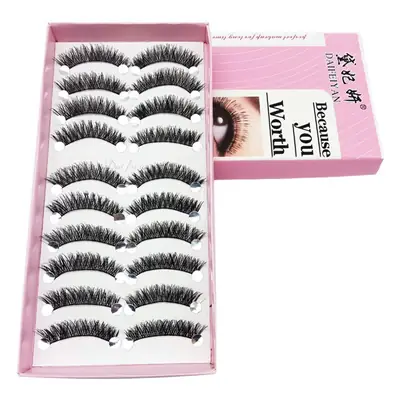 10 Pairs of Natural Thick Cross False Eyelashes for Flawless Look