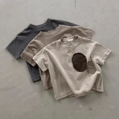 Kids T-Shirt Set Summer Cotton Loose Oval Patch Short Sleeve Top