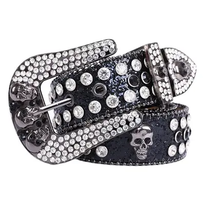 Punk Skull Belt with Rhinestone & Leather Design
