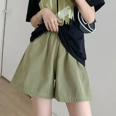 Women's Pink Cotton Wide Leg Shorts with Striped Top