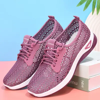 Women's Black Mesh Casual Shoes with Non-Slip Sole