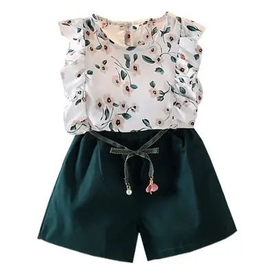 Doloke Korean Style Baby Girl Floral Suit Green Shorts