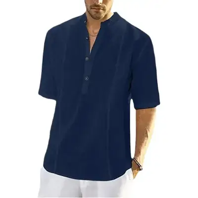 European Size Men's Blue Fleece Shirt Double Breasted Long Sleeve