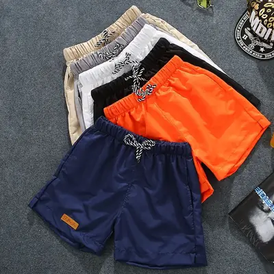 Men Navy Blue Slim Fit Summer Shorts with Chain