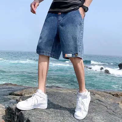 Men Denim Shorts Snap Button Thin Summer Casual