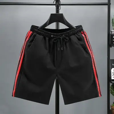 Men Black Red Stripe Drawstring Shorts Large