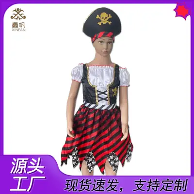 Pirate Cosplay Dress for Kids Red Black Striped