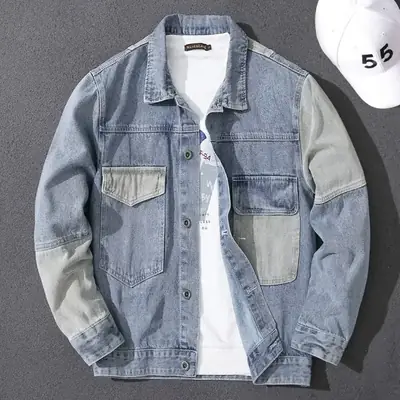 Men Denim Jacket Blue Grey Spring Wear