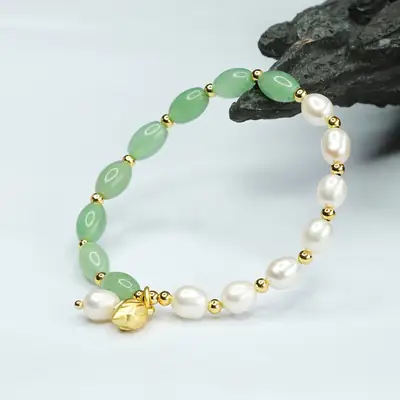 Guan Yu Natural Aventurine Pearl Bracelet for Women
