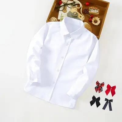 Girls Pure White Long Sleeve School Shirt