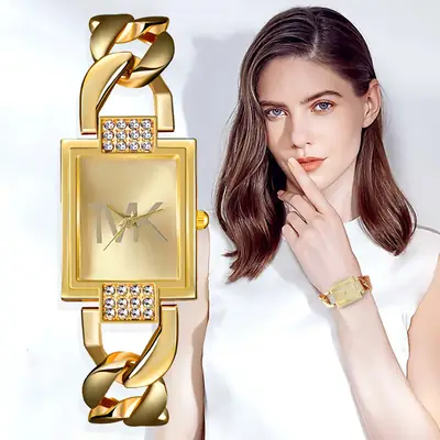 Gold Square Diamond Watch for Women