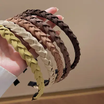 Gentle Curry Color Braided Hairpin Headband Women 2023