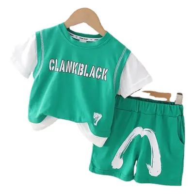 Children's Green Clank Black Cotton Shorts Suit Summer