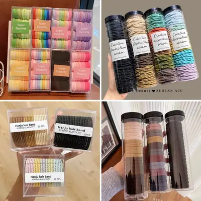 Black Hair Rope Threaded Ponytail Band 50 Pcs