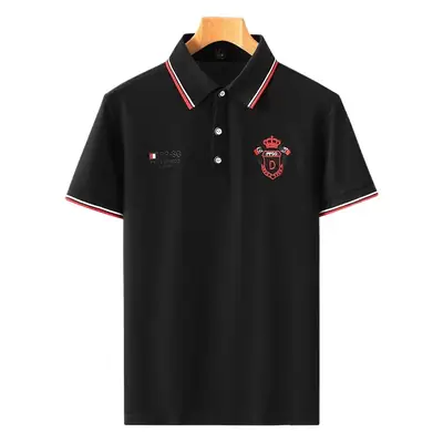 Men Black Navy Logo Polo Shirt with Printed Design