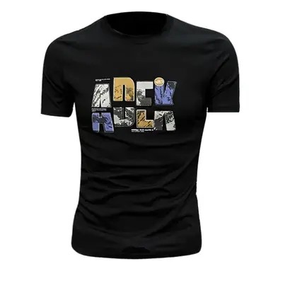 Printed Men's Black Short Sleeve T-Shirt Summer 2024