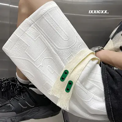 Men White Three-Dimensional Letter Shorts Large