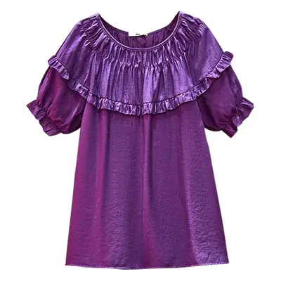 Women's Purple Loose Lotus Leaf T-Shirt Large 2023 Summer