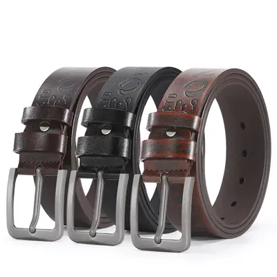 Men's Black Leather Belt with Silver Buckle 4.0U