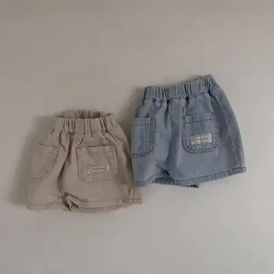 Baby Korean Letter Shorts Blue Beige Cotton Summer Thin