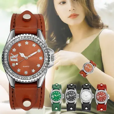 Women's Diamond Watch with Brown Leather Belt