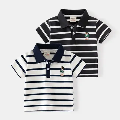 Kids Striped Polo Shirt Black White 2026