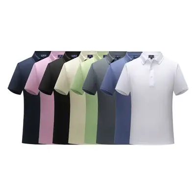 Men Blue Polo T-Shirt Ice Silk Cool Short Sleeve