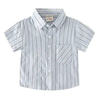Kids Striped Short Sleeve Shirt Blue White 2023