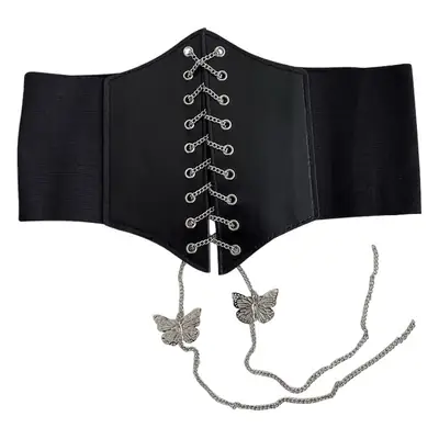 Black Butterfly Belt with Lace & Chain for Women