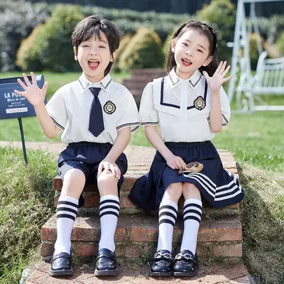 Kids School Uniform Set British Style Boys Girls Summer Class