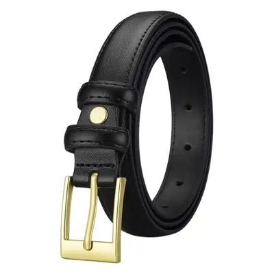 Women's Black Leather Belt with Gold Buckle