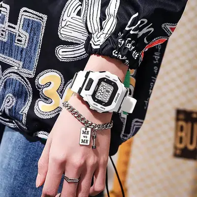Women's Time Rain Electronic Watch with Chain Strap & Badge