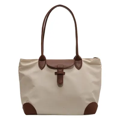 Women's Large Capacity Shoulder Bag Cream Brown Leather