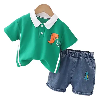 Boys Green Polo Short Sleeve Summer Suit 2023
