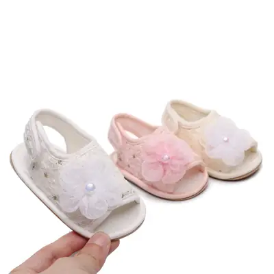 White Lace Baby Sandals with Flower Decor