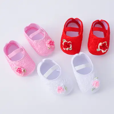 Can flower princess shoes 0-1 year old female baby shoes 3-5-7 September newborn baby shoes soft soled toddler shoes cross border