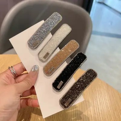 Full Diamond Hair Clips Black Gold Side Bang Clip