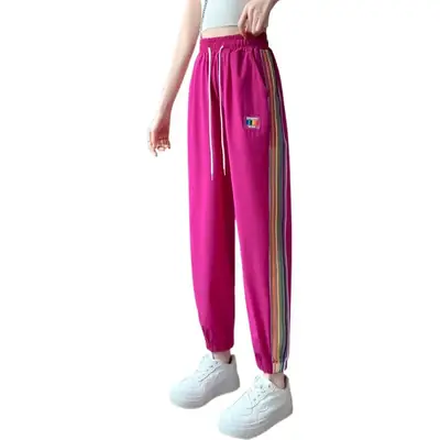 2025 Summer Rainbow Stripe Ice Silk Sweatpants