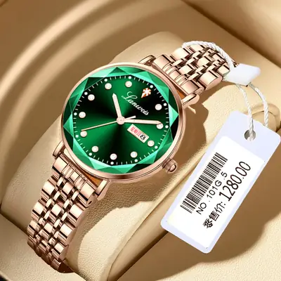 Women's Rose Gold Butterfly Watch with Calendar & Waterproof Band