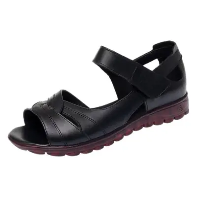 Black Leather Mid-Season Sandals for Women