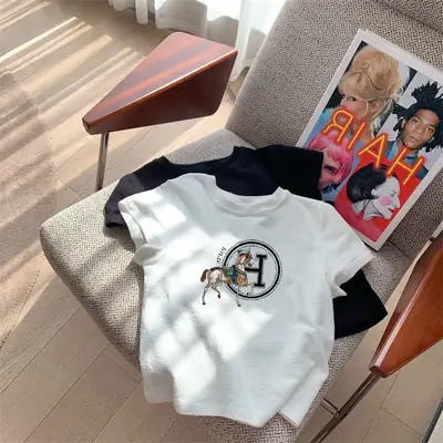 Women 2023 Slim Fit Cotton T-Shirt White Black Graphic