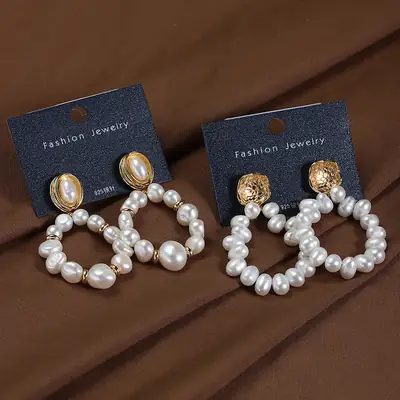 Natural Freshwater Pearl Earrings Wholesale Gold Plated