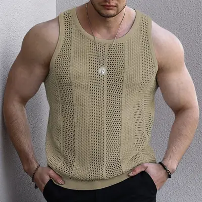 Men's Black Knit Sleeveless Vest Slim Fit
