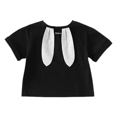 Kids Bunny Ear T-Shirt Black Grey Summer Short Sleeve