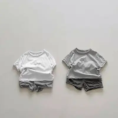 Boys Cotton Shorts Set White Gray Summer 1-4Y