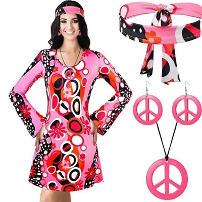 2025 Halloween 70s Hippie Disco Costume 2-Piece Set