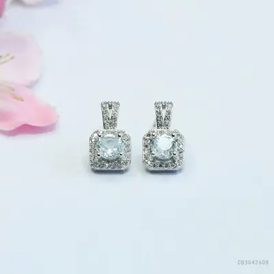 Guan Yu Silver Inlaid Topaz Earrings Square Small