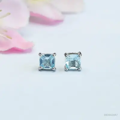 Swiss Blue Square Topaz Earrings S925 Silver