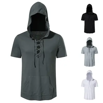 Men Hooded Cotton T-Shirt Grey B32